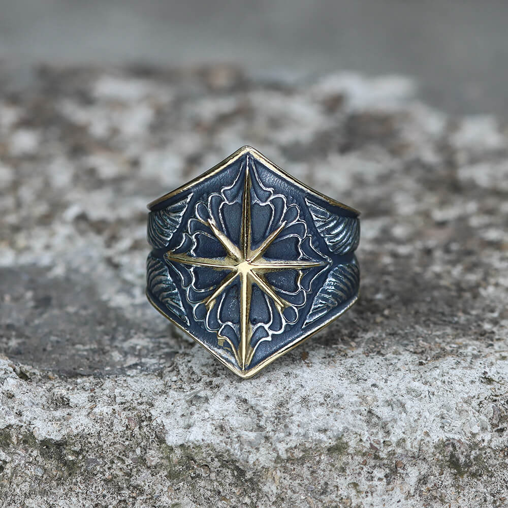 Eight Pointed Star Stainless Steel Ring 01 | Gthic.com