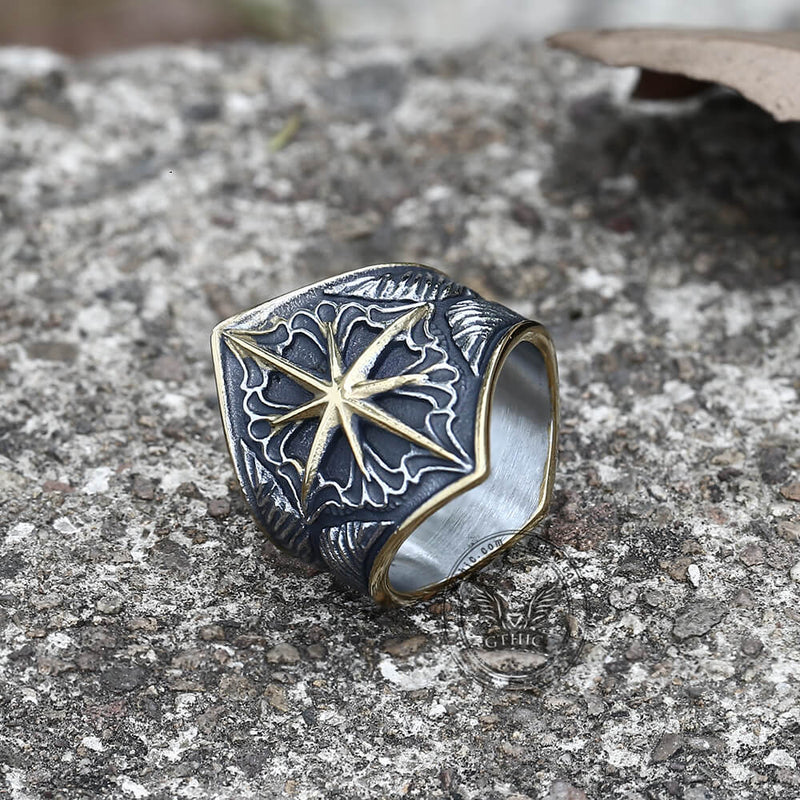 Eight Pointed Star Stainless Steel Ring 02 | Gthic.com