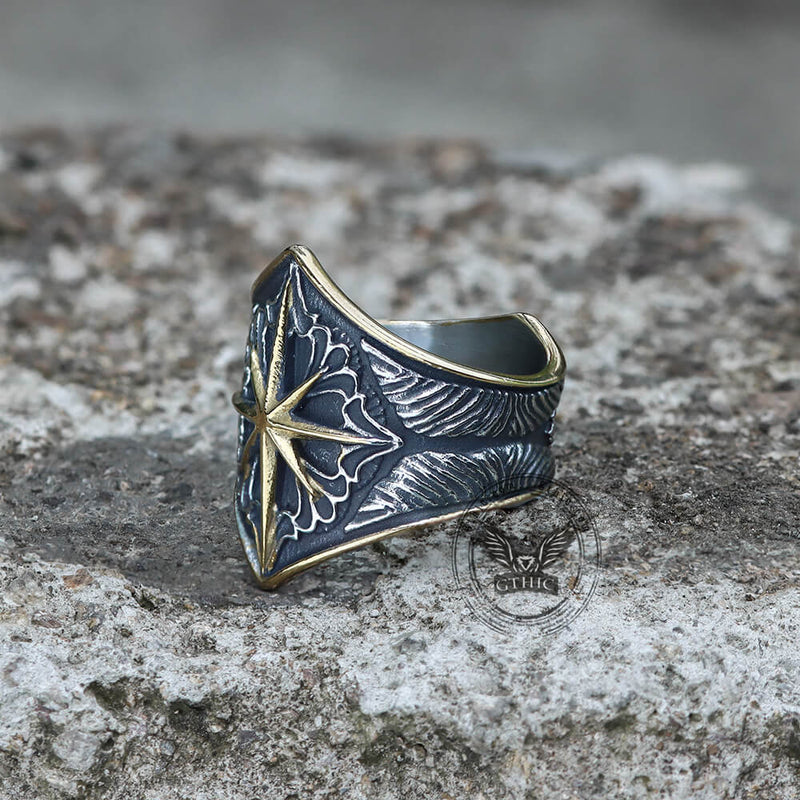 Eight Pointed Star Stainless Steel Ring 03 | Gthic.com
