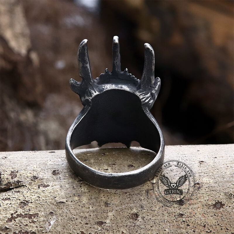 Elk Horn Crown Stainless Steel Skull Ring | Gthic.com