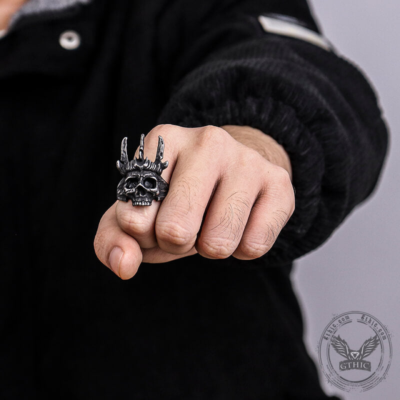 Elk Horn Crown Stainless Steel Skull Ring