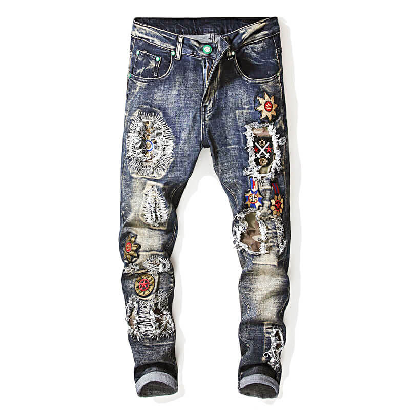 Embroidered Printed Cotton Men's Punk Pants | Gthic.com