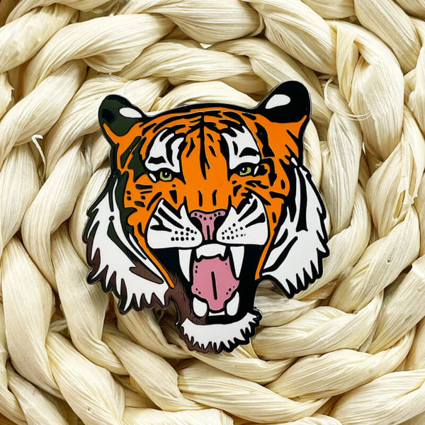 Enamelled Tiger Head Alloy Brooch | Gthic.com