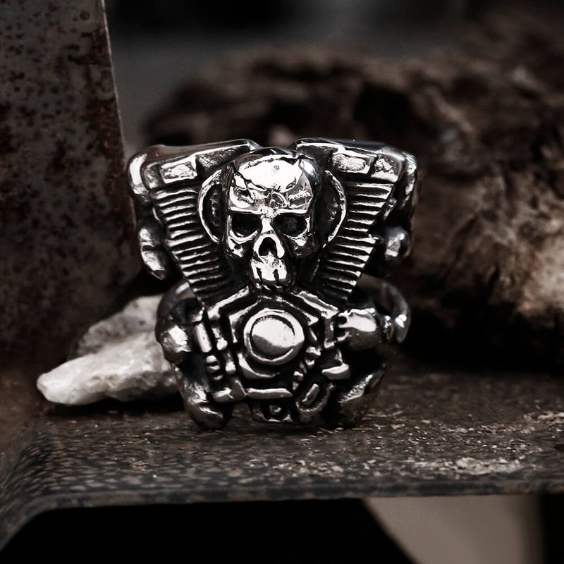 Engine Wrench Stainless Steel Skull Ring | Gthic.com