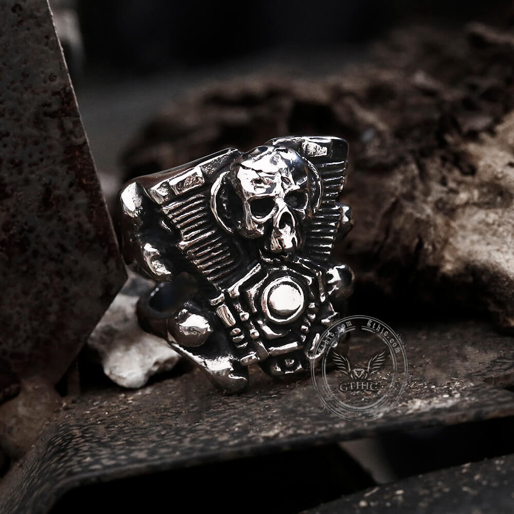 Engine Wrench Stainless Steel Skull Ring