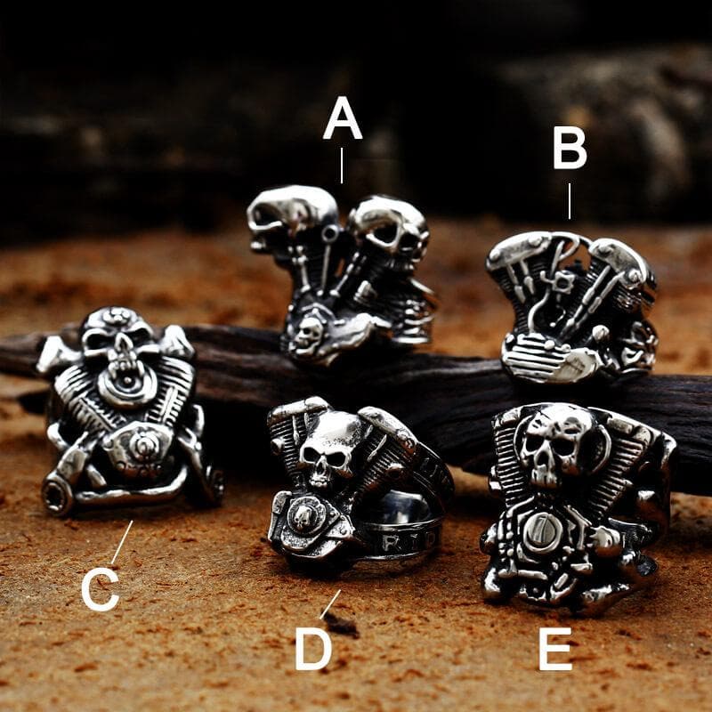 Engine Wrench Stainless Steel Skull Ring | Gthic.com