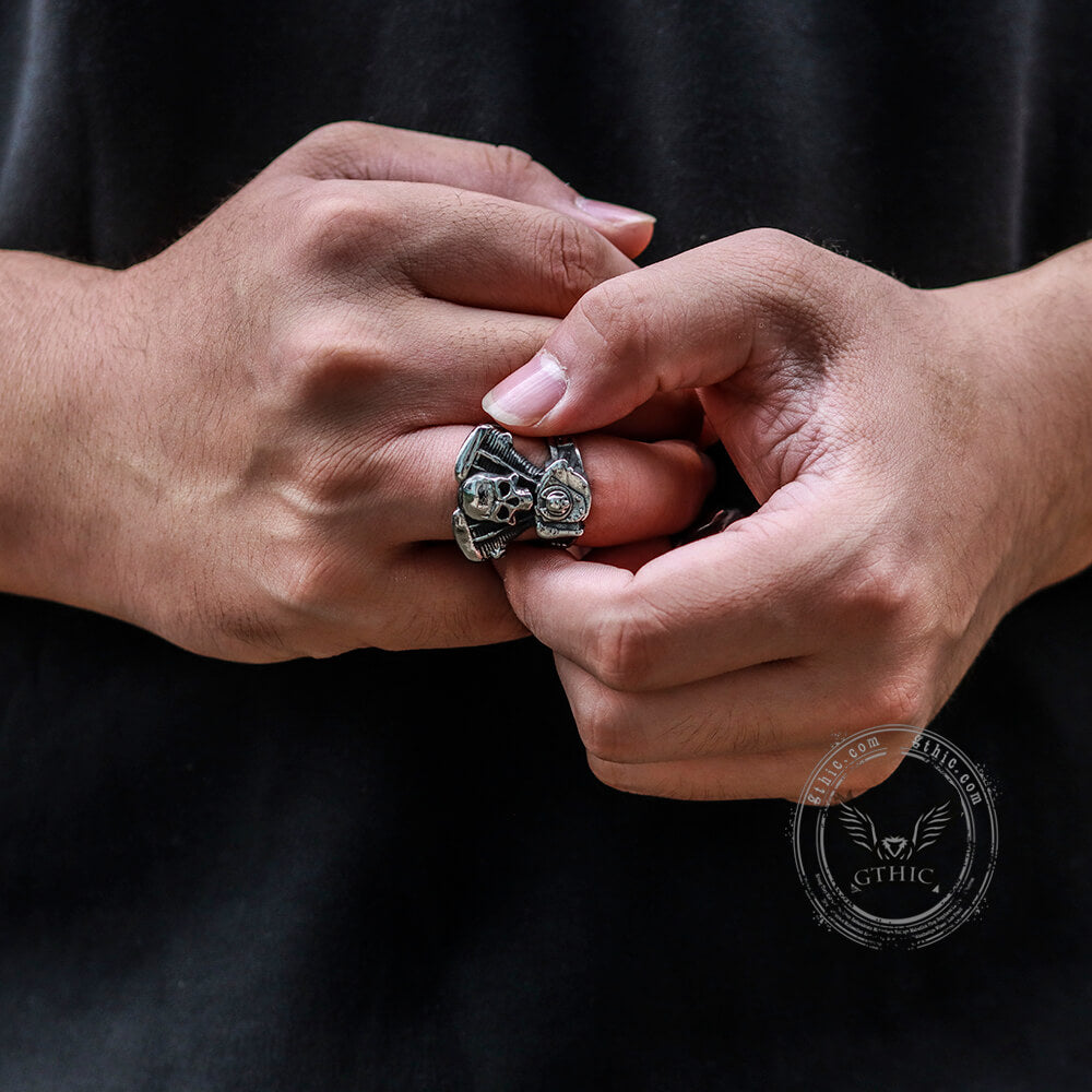 Engine Wrench Stainless Steel Skull Ring | Gthic.com