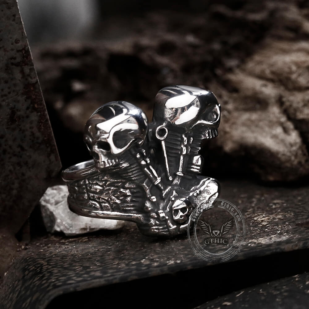 Engine Wrench Stainless Steel Skull Ring