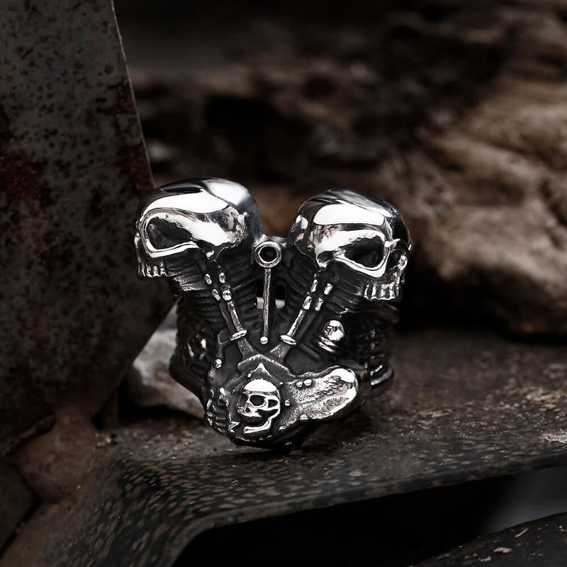 Engine Wrench Stainless Steel Skull Ring | Gthic.com