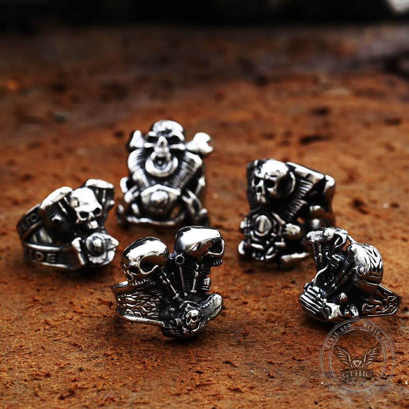 Engine Wrench Stainless Steel Skull Ring