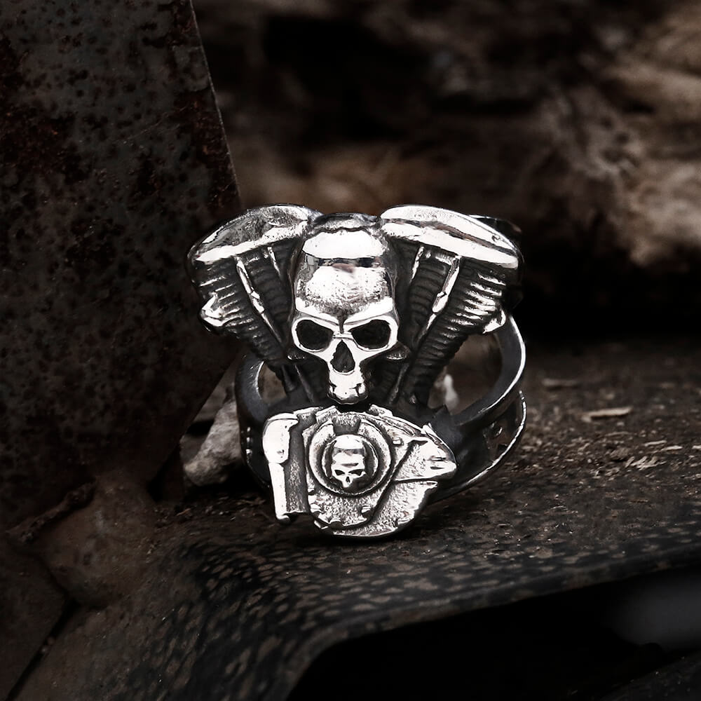 Engine Wrench Stainless Steel Skull Ring