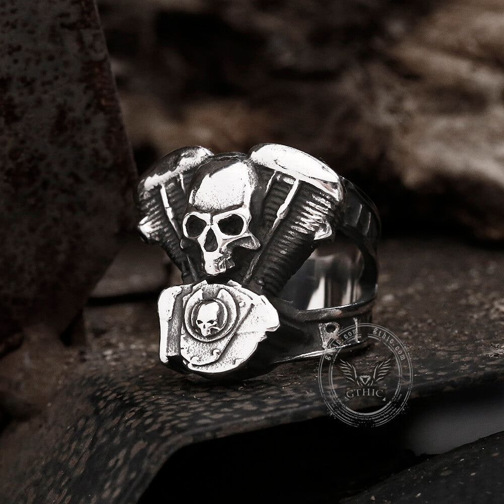 Engine Wrench Stainless Steel Skull Ring