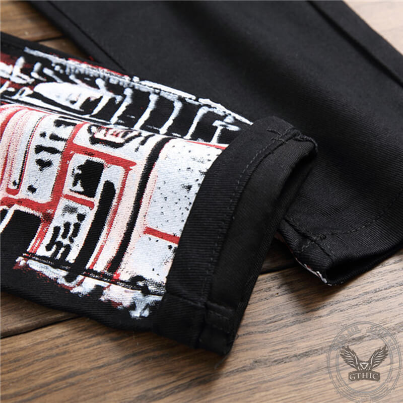 English Graffiti Print Cotton Pants