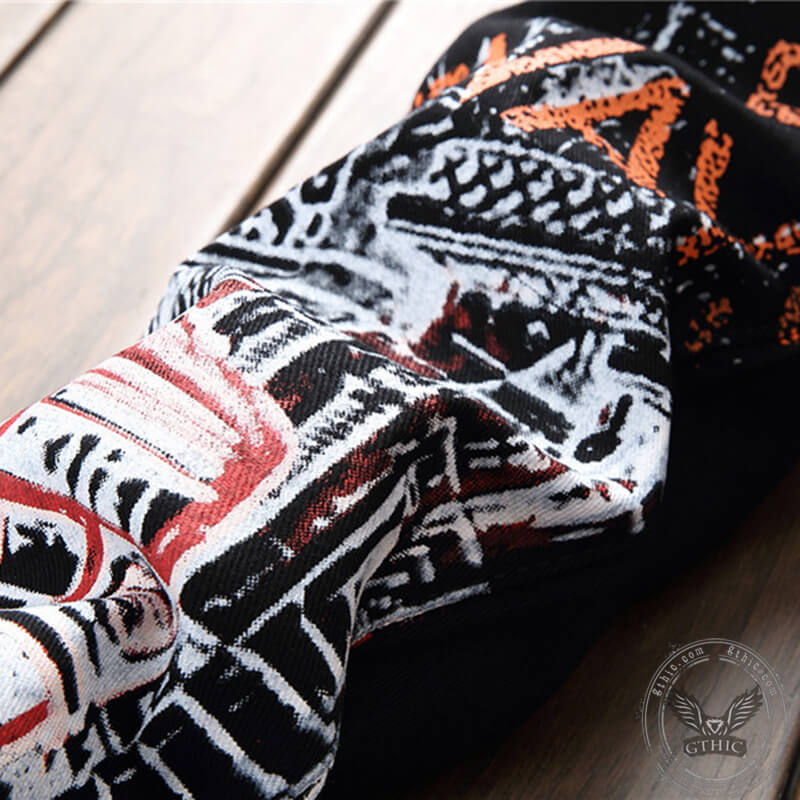 English Graffiti Print Cotton Pants