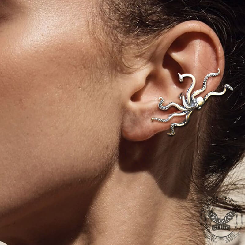 Exaggerated Octopus Sterling Silver Ear Cuffs
