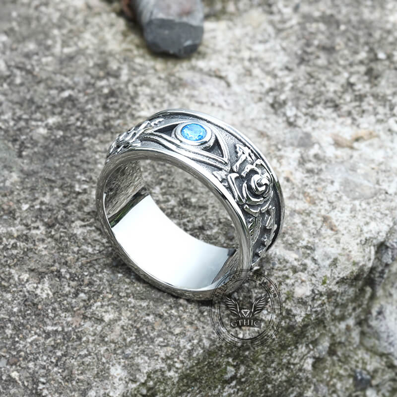 Eye And Rose Stainless Steel Goth Ring | Gthic.com