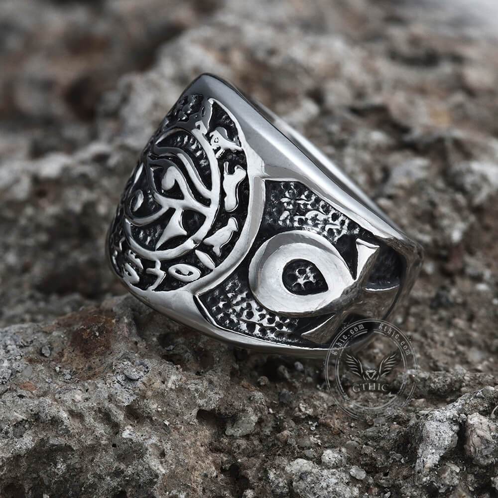 Eye of Ra Ankh Cross Stainless Steel Egypt Ring 04 | Gthic.com