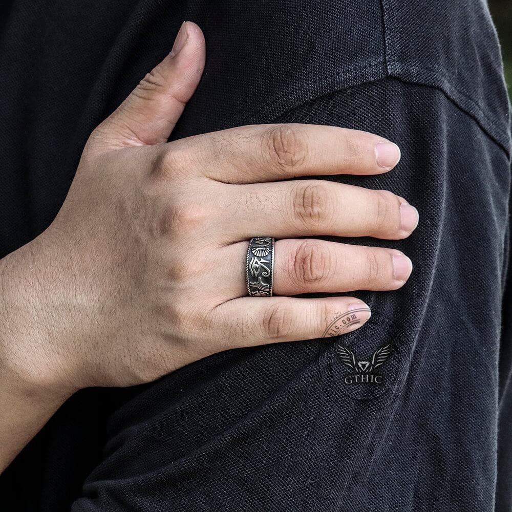 Eye of Ra Stainless Steel Signet Ring 02 | Gthic.com