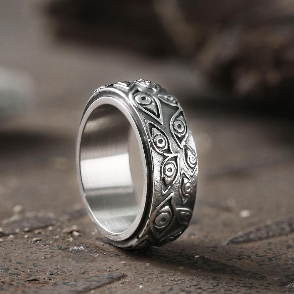 Eye of Providence Stainless Steel Spinner Ring, Silver