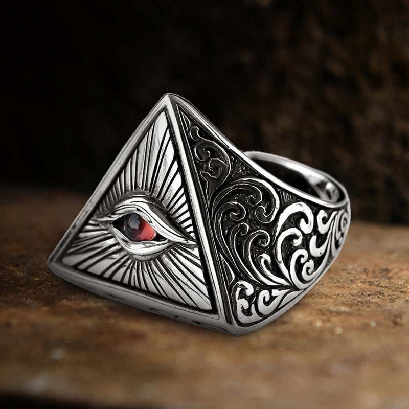Eye of Providence Sterling Silver Masonic Adjustable Ring 01 | Gthic.com