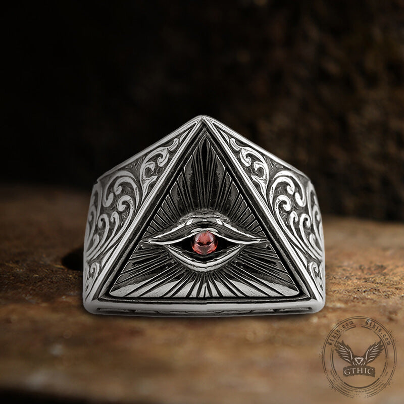 Eye of Providence Sterling Silver Masonic Adjustable Ring 02 | Gthic.com