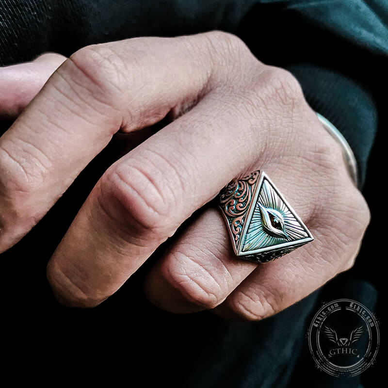 Eye of Providence Sterling Silver Masonic Adjustable Ring 03 | Gthic.com