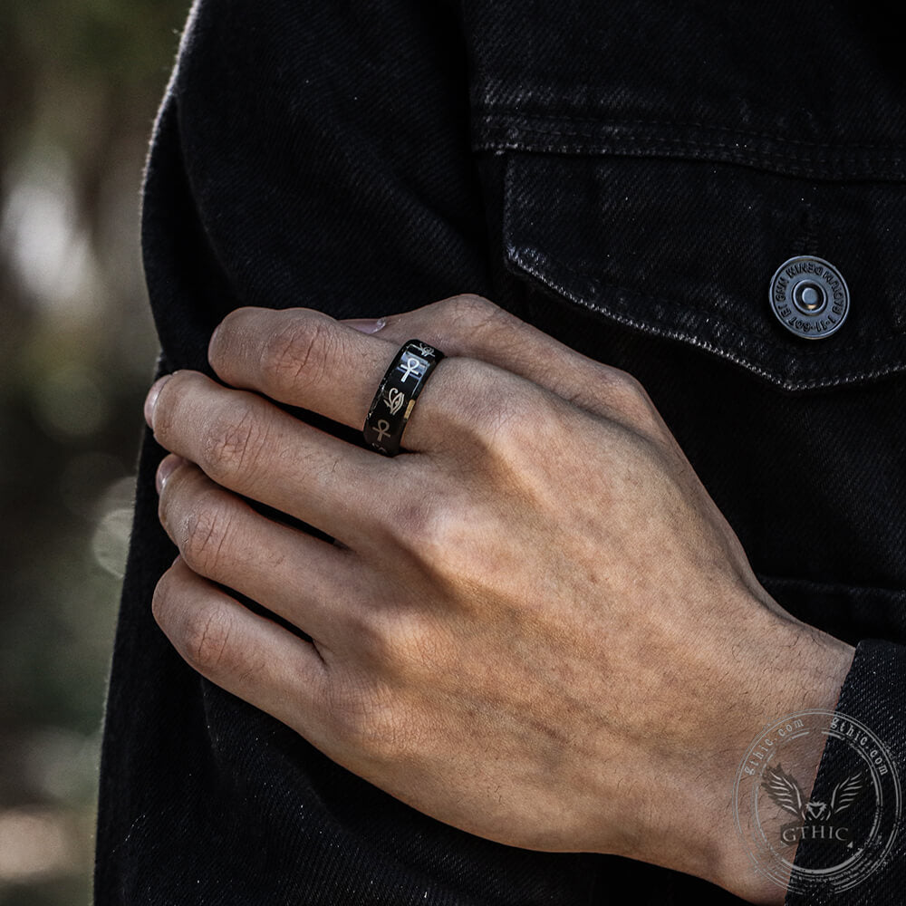 Eye of Ra Ankh Egyptian Symbols Stainless Steel Ring