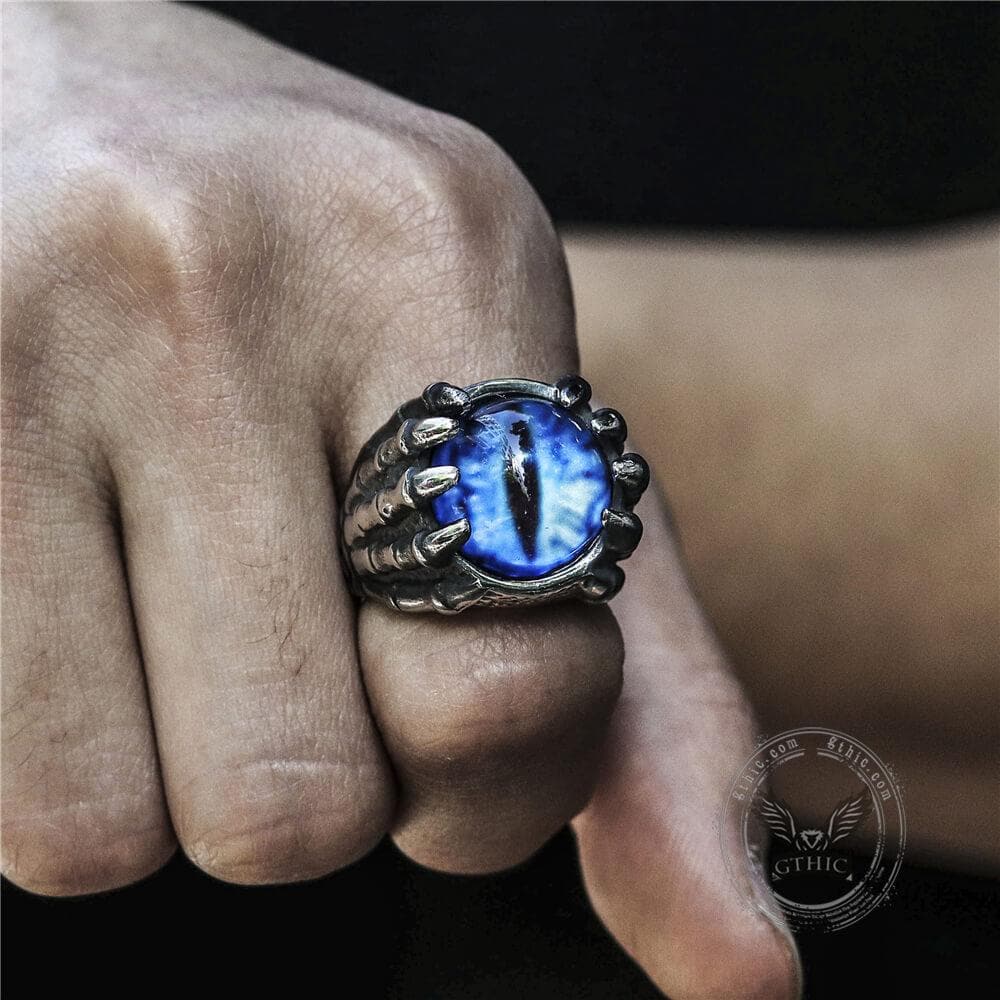 Anello artiglio teschio in acciaio inossidabile con occhio di drago