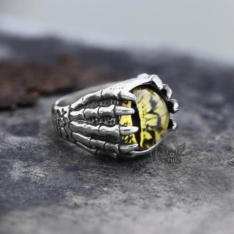 Anello artiglio teschio in acciaio inossidabile con occhio di drago