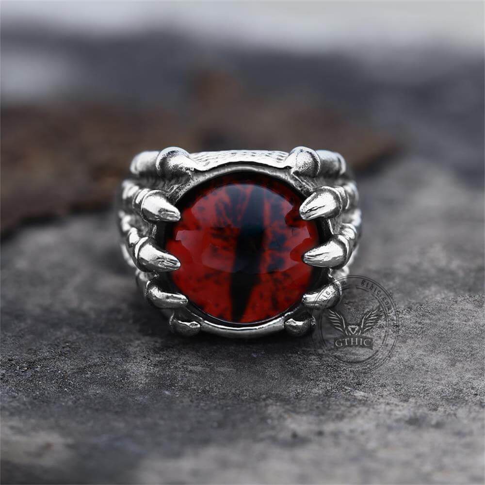 Anello artiglio teschio in acciaio inossidabile con occhio di drago