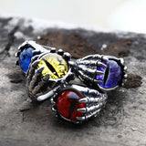 Dragon Eye Stainless Steel Skull Claw Ring 02 | Gthic.com