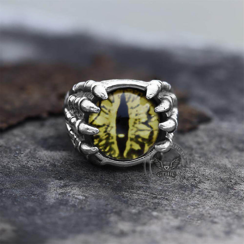 Dragon Eye Stainless Steel Skull Claw Ring 04 | Gthic.com