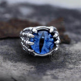 Dragon Eye Stainless Steel Skull Claw Ring 01 Blue | Gthic.com
