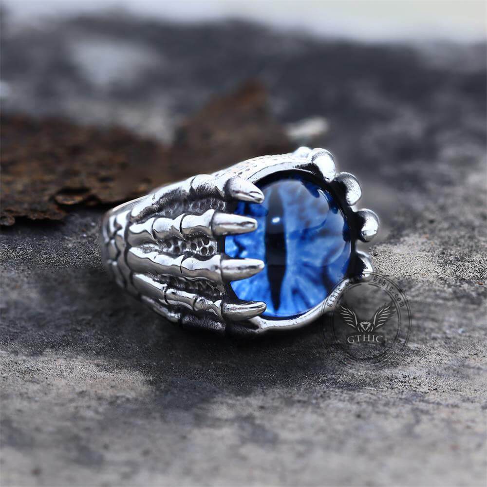 Anello artiglio teschio in acciaio inossidabile con occhio di drago