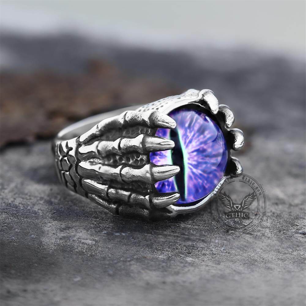 Anello artiglio teschio in acciaio inossidabile con occhio di drago