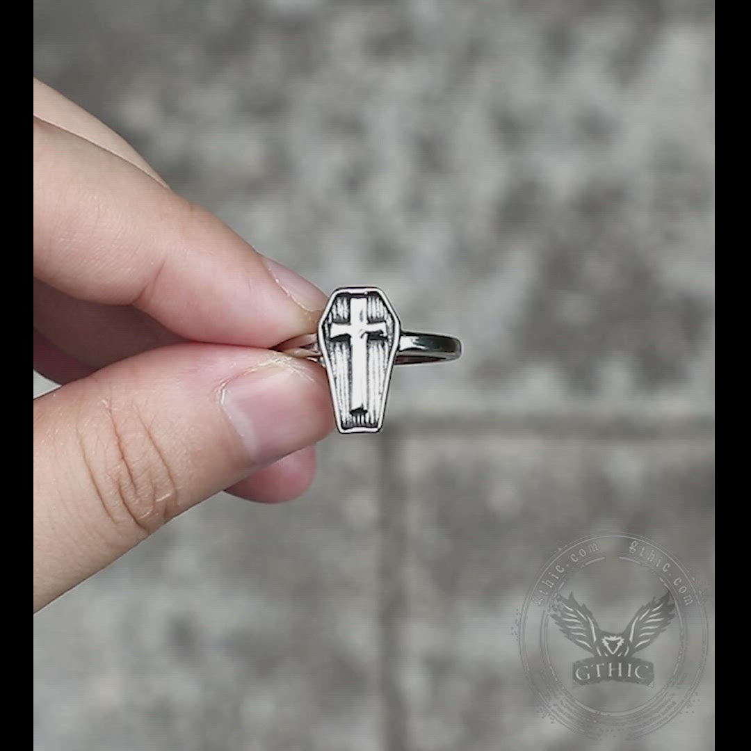 Cross And Coffin Stainless Steel Ring