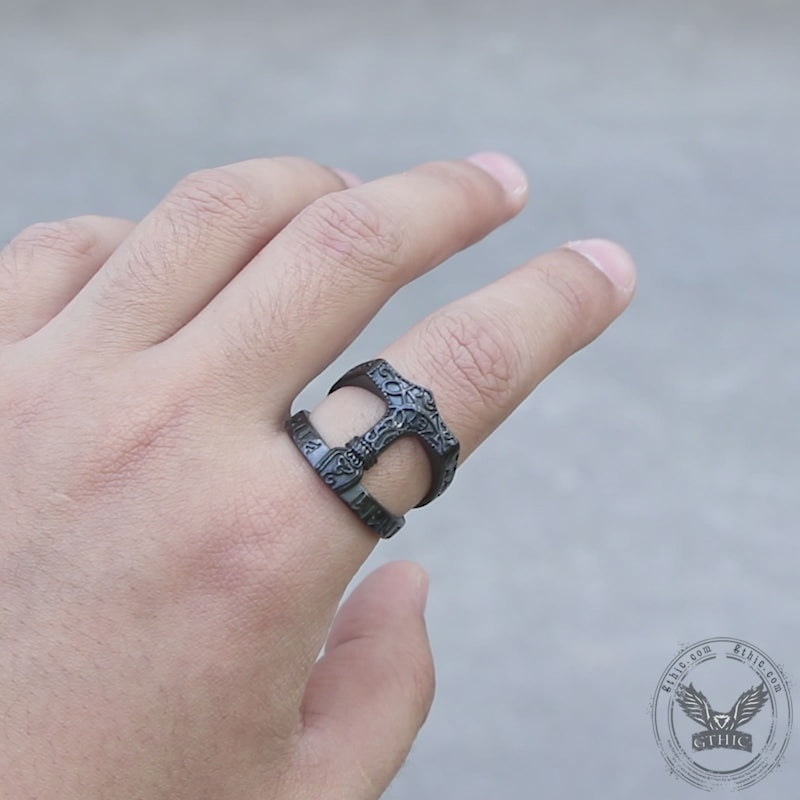 Norse Runes Thor’s Hammer Stainless Steel Ring