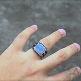 Vintage Frosted Lapis Lazuli Masonic Stainless Steel Ring