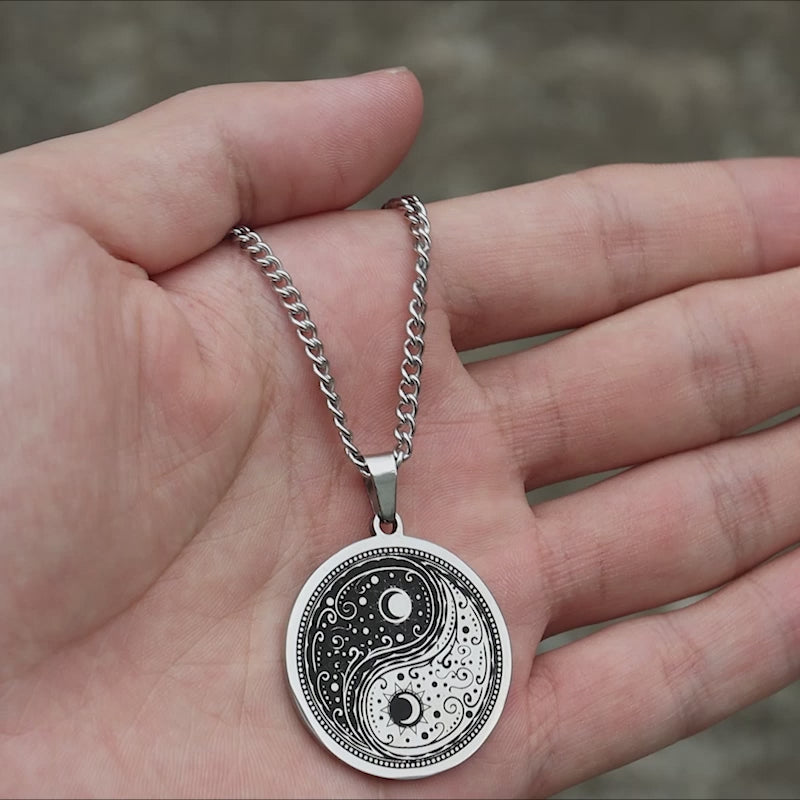 Gothic Yin Yang Mandala Stainless Steel Necklace