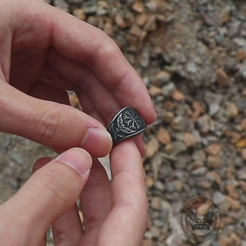 Norse Helm of Awe Eagle Stainless Steel Viking Ring