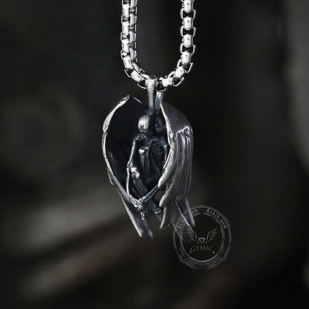 Fallen Angel Sterling Silver Skeleton Pendant 03 | Gthic.com