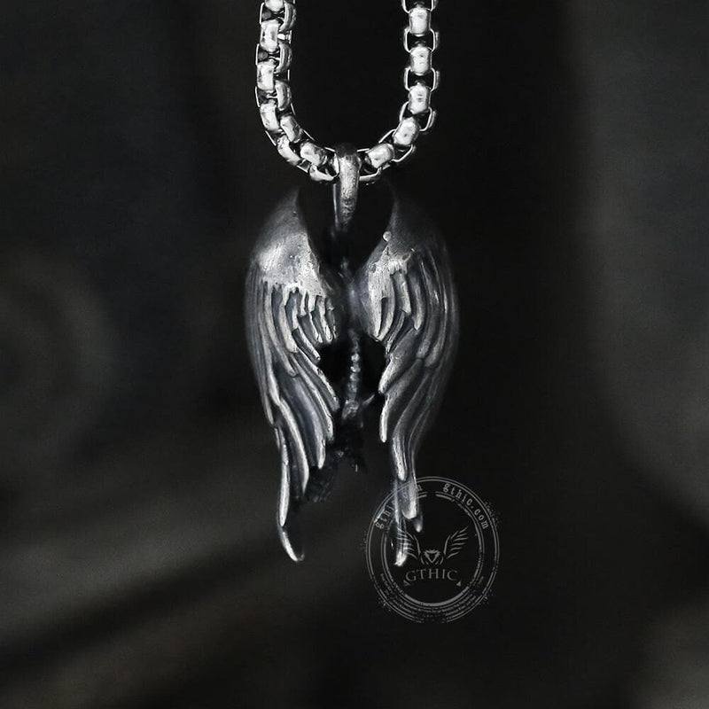 Fallen Angel Sterling Silver Skeleton Pendant 04 | Gthic.com