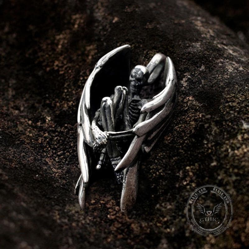 Fallen Angel Sterling Silver Skeleton Pendant 05 | Gthic.com