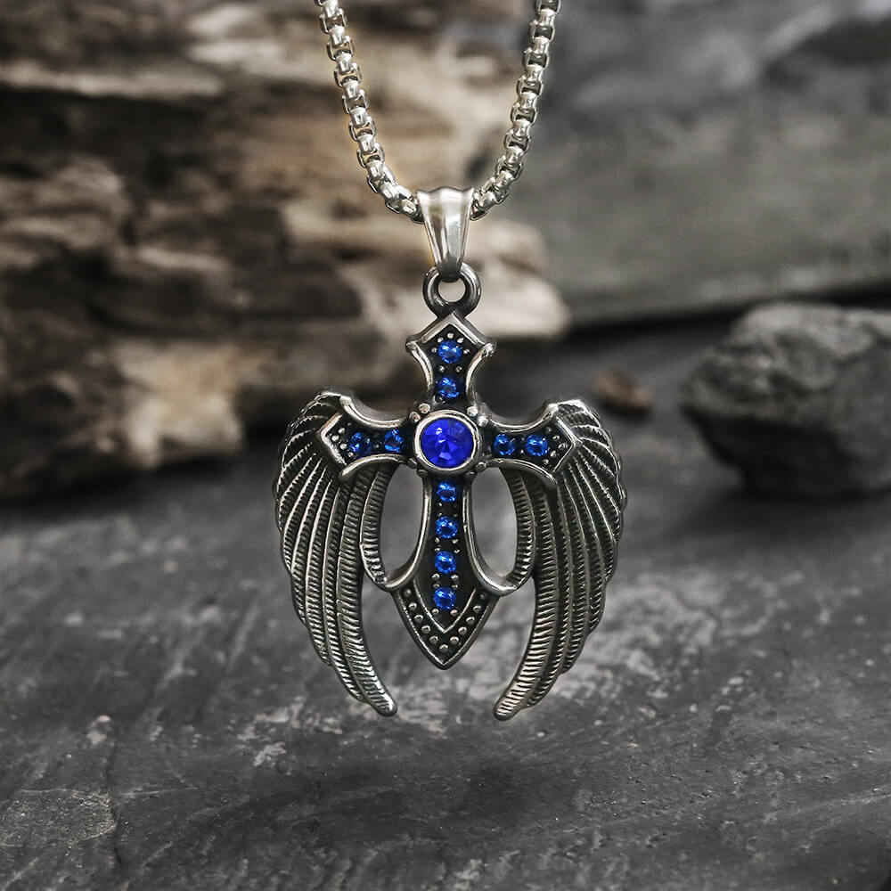 Fallen Angel Wings Stainless Steel Gem Pendant