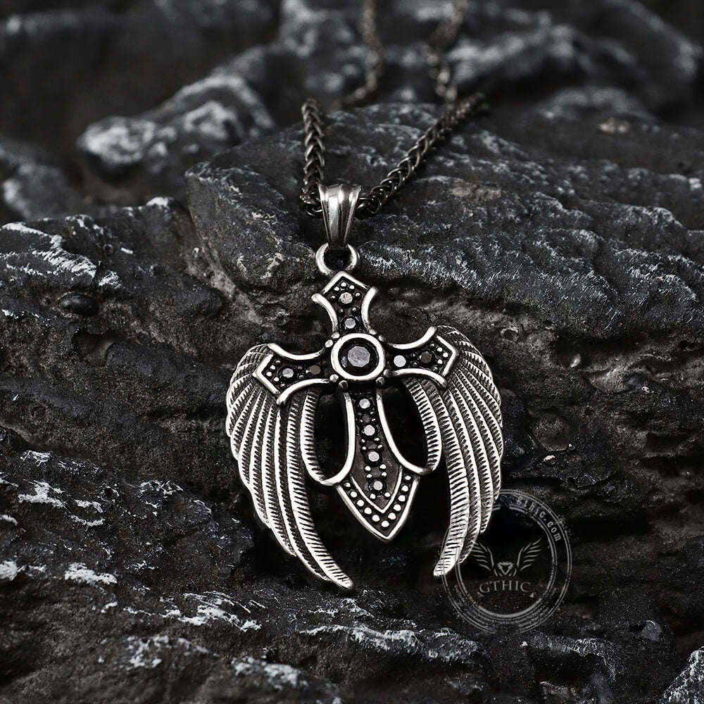 Fallen Angel Wings Stainless Steel Gem Pendant