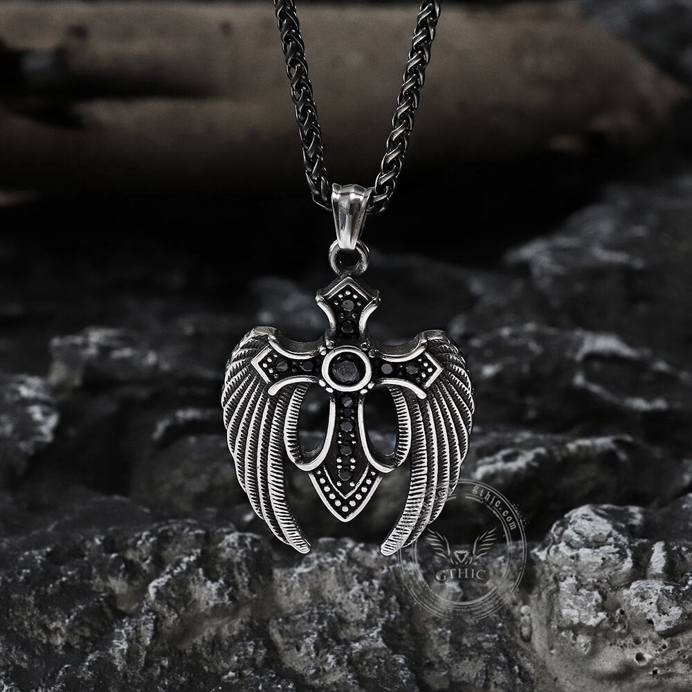 Fallen Angel Wings Stainless Steel Gem Pendant