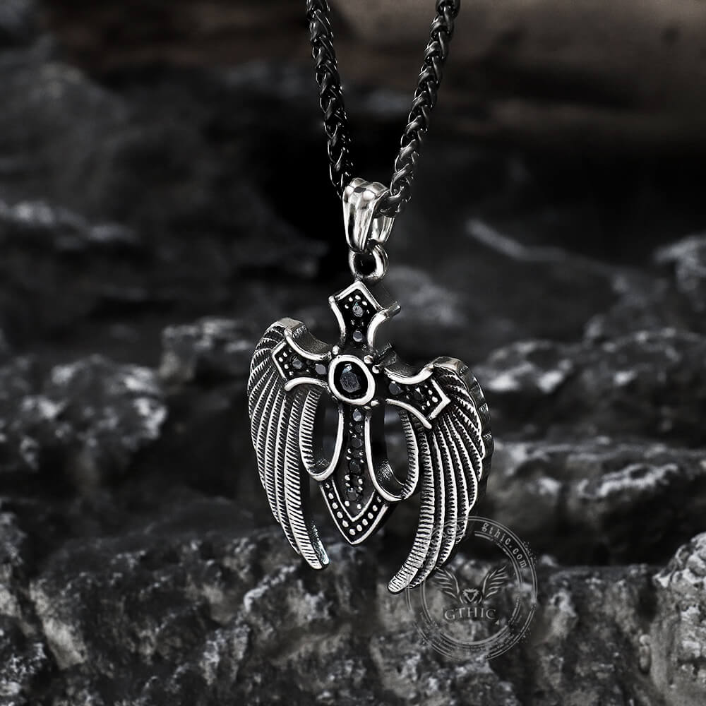 Fallen Angel Wings Stainless Steel Gem Pendant