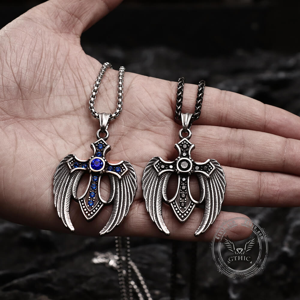 Fallen Angel Wings Stainless Steel Gem Pendant05 | Gthic.com