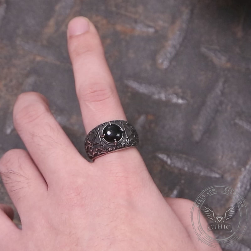 Lucifer Round Stone Stainless Steel Ring | Gthic.com