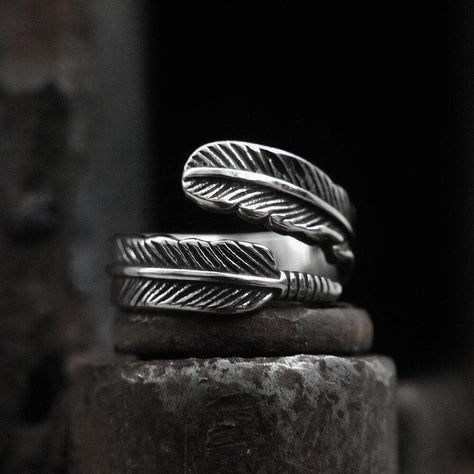 Feather Stainless Steel Ring 01 | Gthic.com